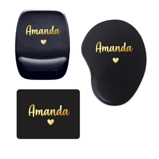 Mouse pad Preto Personalizado com Nome em dourado Escolha o Modelo Gota com apoio Retangular sem Apoio Retangular com Apoio