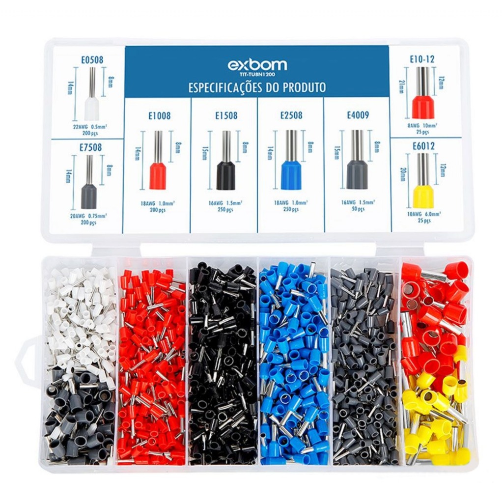 Terminal Ilhós tubular fio eletrico isolados mista 1200 unidades TIT ...