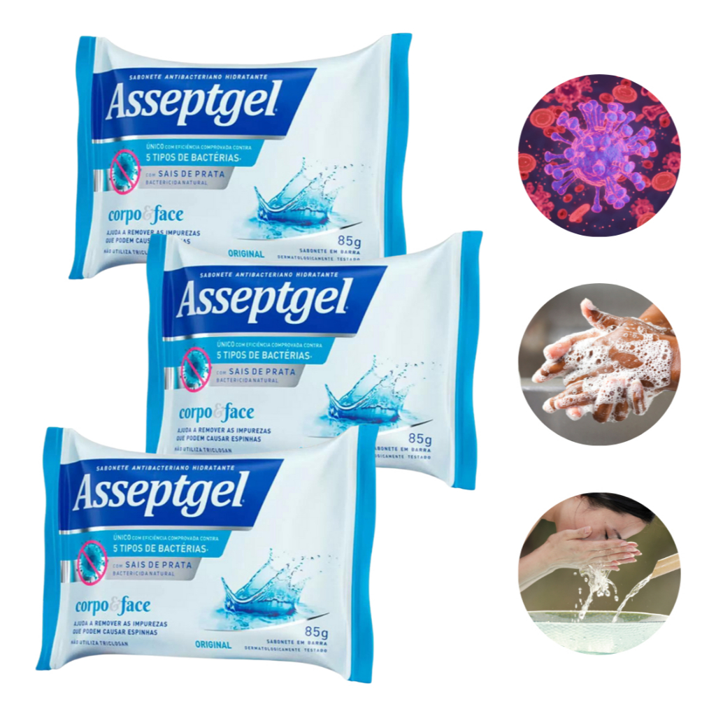 Kit 3 Sabonete Antibacteriano Original Asseptgel 85g