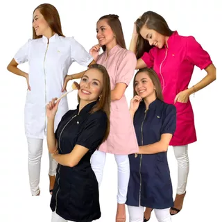 Aventa/ Jaleco Feminino Manga Curta com Zíper tecido de Gabardine leve e fresco ótimo para o verão