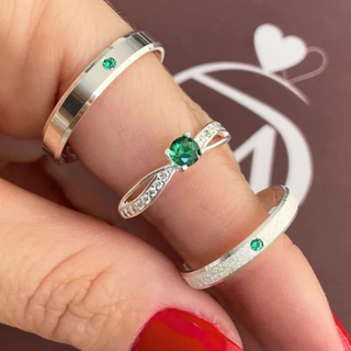 Par de Alianças de Namoro Prata Anel Luxo 925 Lisa e diamandata