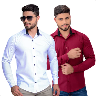 Kit 2 Camisa Masculina Social Slim Fit Tricoline Elegante Oferta
