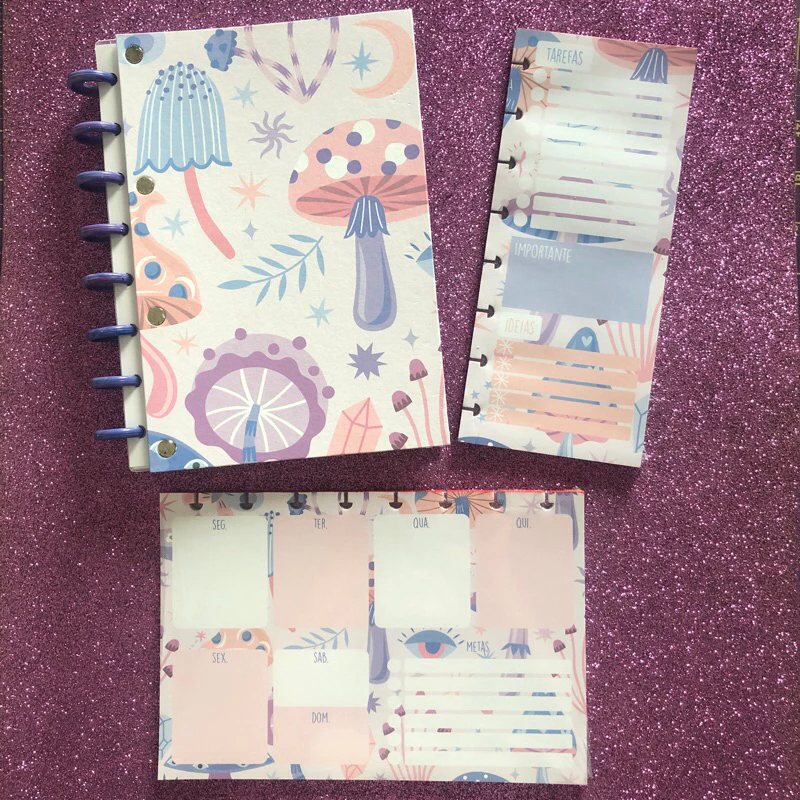 Kit caderno de disco com planner semanal e lista de tarefas