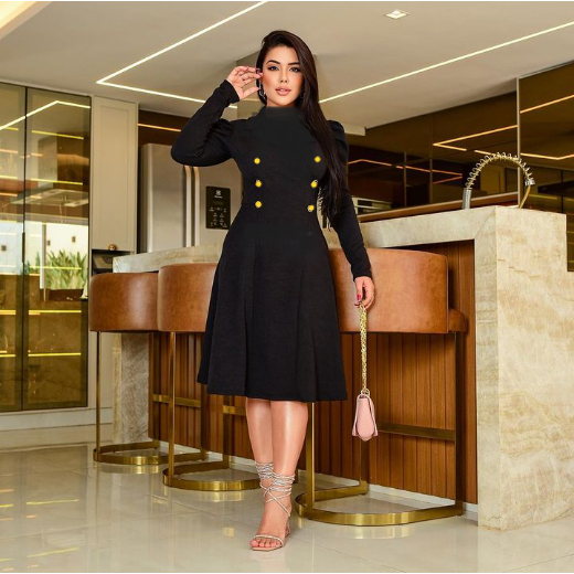 Moda Evangelica Vestido Preto De Manga Longa Rodado Hot Vestidos