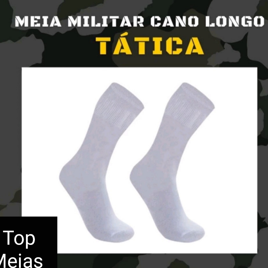 kit 1/4 Pares Meia Masculina Cano Longo Sport Branca Lisa Algodão Meia Militar