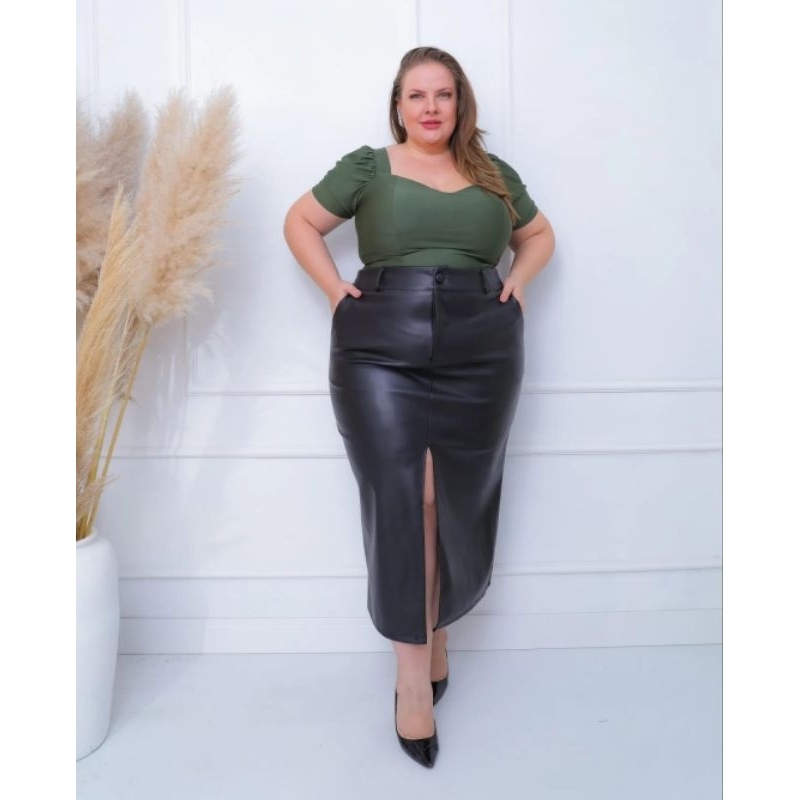 Plus Size Saia De Couro Moda 2019 Saia Midi De Couro Flanelado