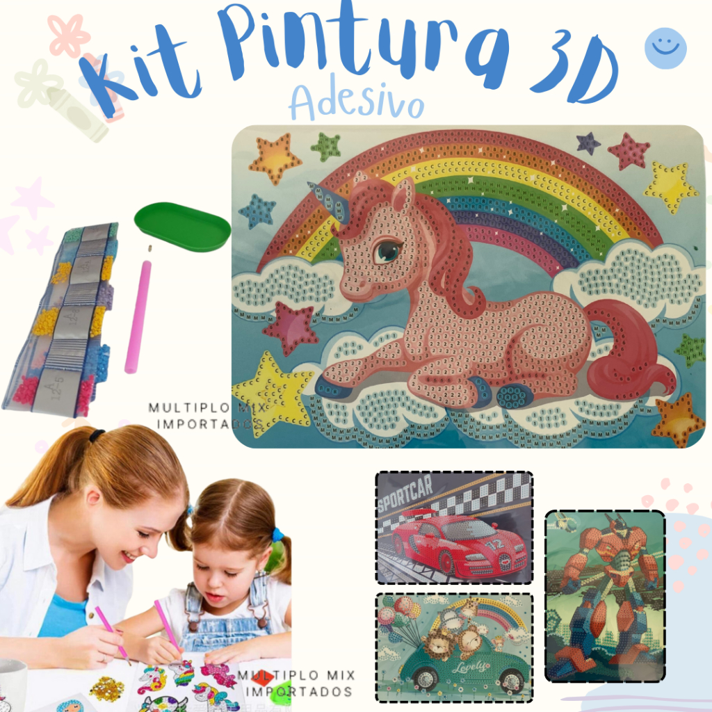 Kit De Pintura 3D Infantil Cristal Antiestresse Coordenação Motora DIY Menina Menino