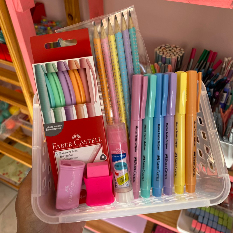 Kit de Papelaria Pastel Faber Castell | Canetas coloridas | Marca texto ...