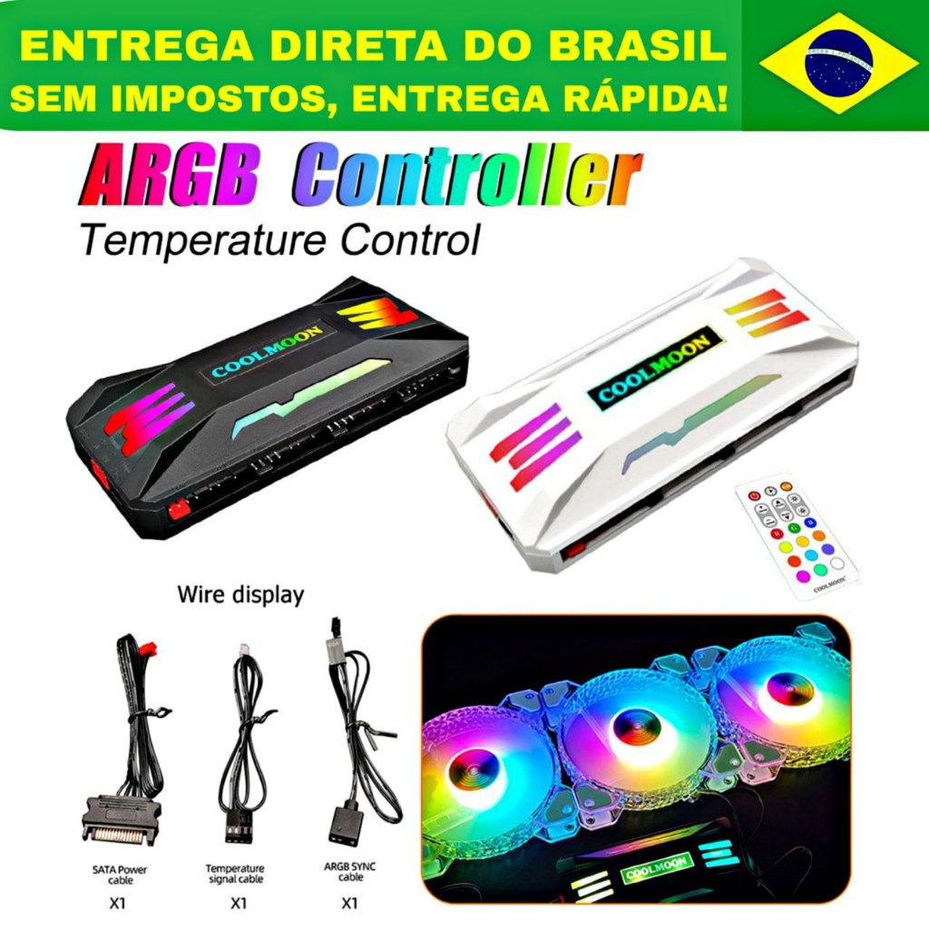 Controladora Coolmoon ARGB 5v 3 Pinos Hub Led 10 Portas Controlador Pwm ...