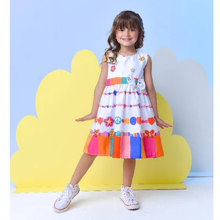 VESTIDO INFANTIL FESTA MENINA CASUAL ESTAMPAS COLORIDAS