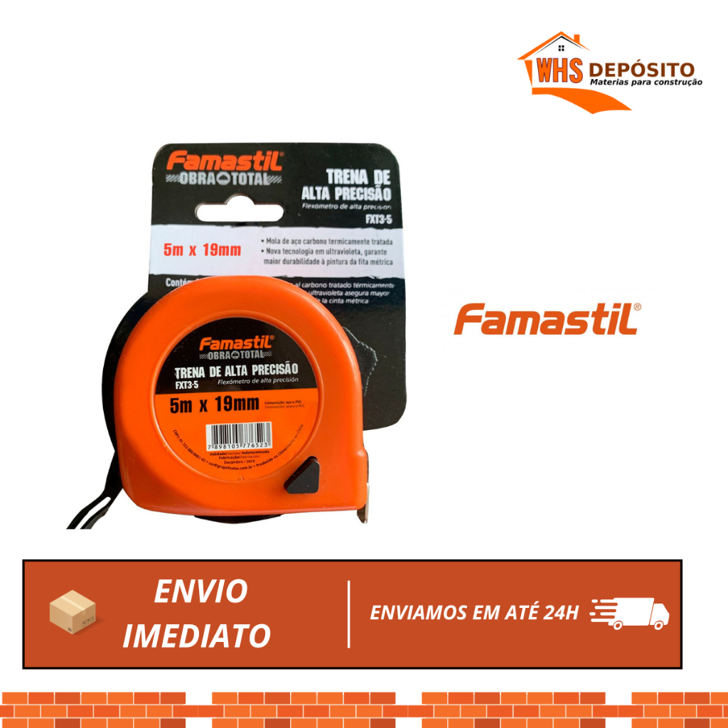 Trena Métrica 5 metros Profissional com Trava Fita de Aço Famastil