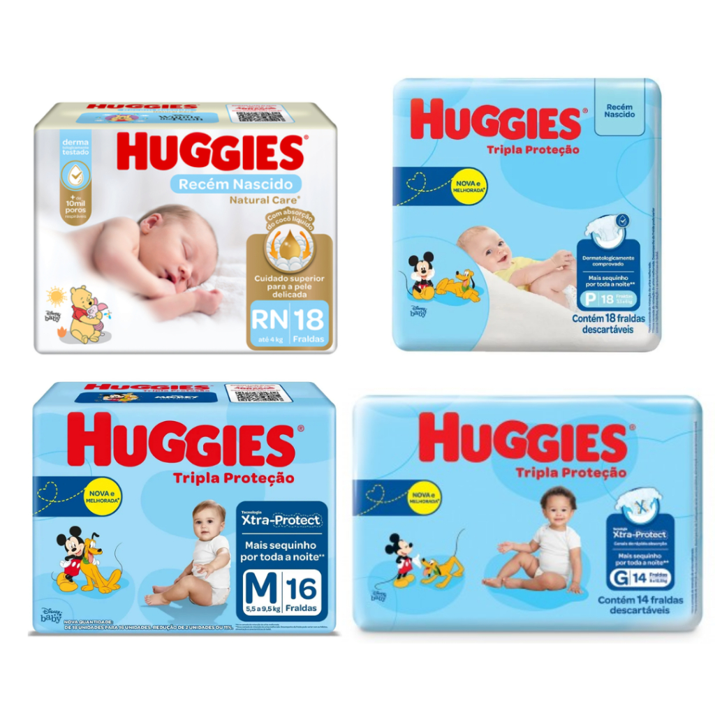 Fralda Descartáveis Huggies Tripla Proteção RN | P | M | G | Shopee Brasil