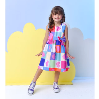 VESTIDO INFANTIL ESTAMPADO MENINA TEMA CORAÇÃO FESTA CASUAL