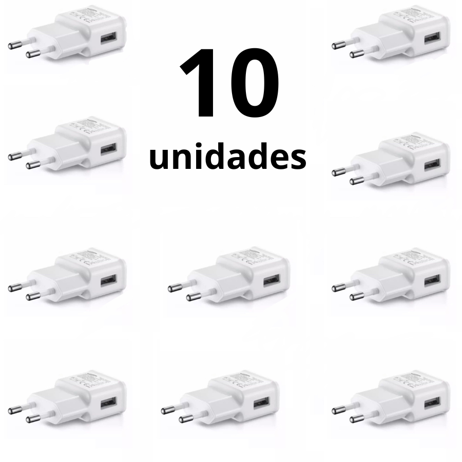 kit10 ou 5 Carregador Tomada Plug Adaptador Fonte Usb 5v 2A Bivolt - Branco/ preto