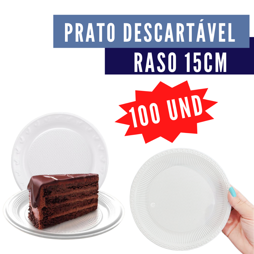 Prato Raso 15cm Para Bolo Docinho Aniversário C/ 100Und Branco Bom Barato