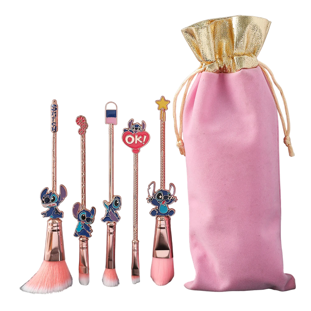 Kit 5 Pincéis De Maquiagem Lilo E Stitch Pincel Rosa