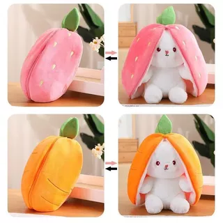 Coelho de Pelúcia Orelhas com Zíper Cenoura Morango Kawaii Brinquedo Infantil