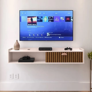 rack suspenso com prateleira e passa fio Decor para TV até 42 polegadas com 1 porta