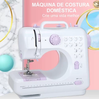 Mini máquina de costura elétrica portátil 12 modos + pedal duplo volt 110v-220v