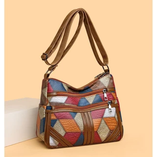 Bolsa Transversal Feminino Luxo Elegante De Couro PU Macio Médio