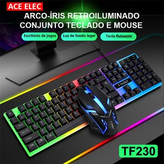 Kit de teclado mouse gamer, teclas multifuncionais retroiluminadas por LED TF230