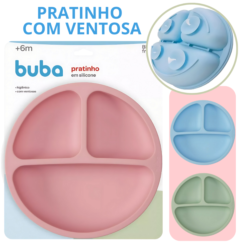 Prato de Silicone Buba Com Divisórias Com Ventosa Introdução Alimentar ...