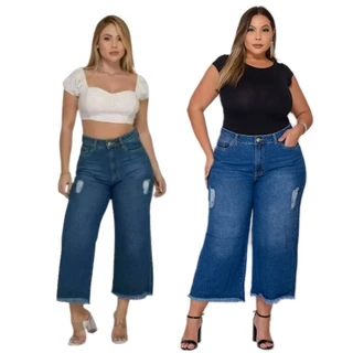 Calça Pantacourt Feminina Jeans Detalhe na Barra 36 ao 56- Tamanho até o Plus Size