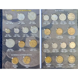 Álbum completo de moedas de réis.