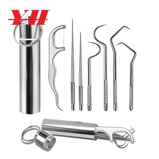 YH- 7 unidades de palitos de dente portáteis de aço inoxidável