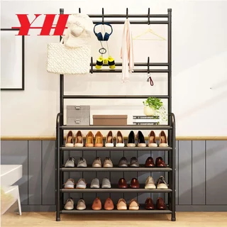 YH- Organizador de armazenamento de sapateira de 4 camadas com ganchos para armário de quarto de entrada