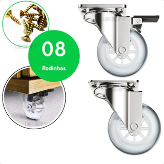 kit 08 Rodinhas 50mm Rodizio Silicone Gel 04 Com 04 Sem Trava