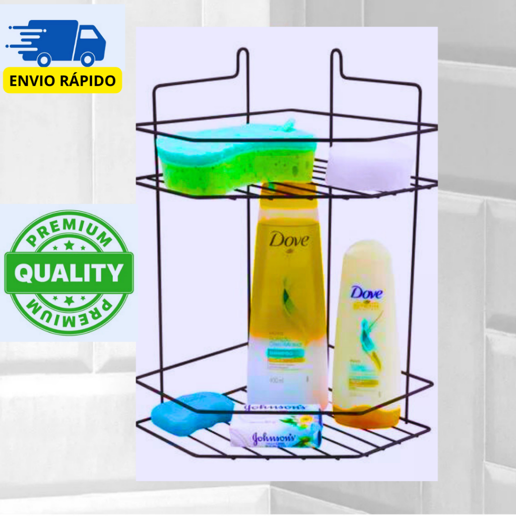Porta Shampoo Banheiro Cantoneira De Canto Duplo Para Box Lavanderia Metal Pintado Preto
