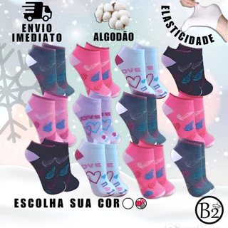 Kit 12 Pares Meias Soquetes Meia Feminina Algodão Respiráveis E Absorventes De Suor