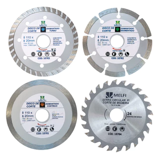 Kit Disco Diamantado e Serra Circular C/4 Peças 110 x 20mm Melfi Para Serra Mármore