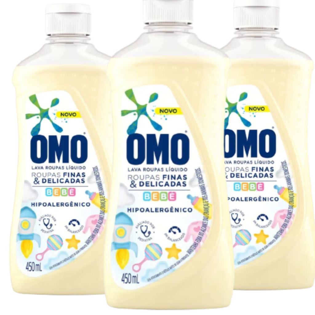 Kit 3 Sabao Liquido OMO Roupas Finas e Delicadas Bebe 450 Ml Cada ...
