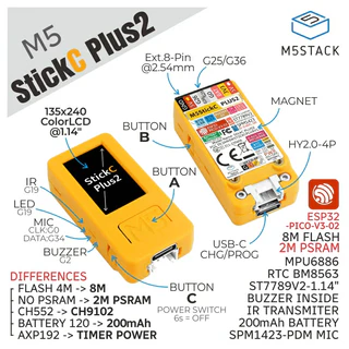 M5Stack Development Kit, Oficial M5StickC PLUS2 ESP32, Mini Iot, DIY produtos eletrônicos