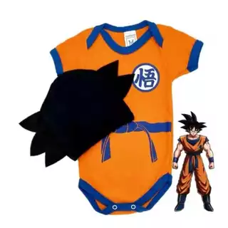 Body Bêbe tématico Goku mêsversrio conjunto Body + touca Dragonball