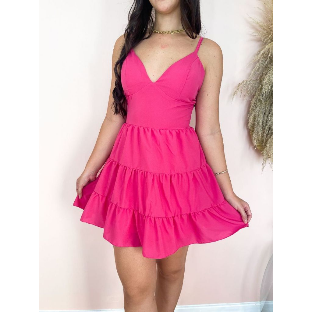 vestido curto rodadinho liso no tecido duna de alcinha regulável ...