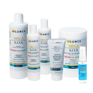 Kit Mega S.O.S Shampoo + Condi + Leave-in + Defrizante + Reparador + Máscara de Hidratação 1kg Lumex