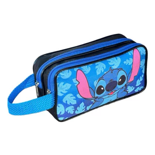 Estojo Escolar Infantil Stitch Azul 2 Compartimentos Grande