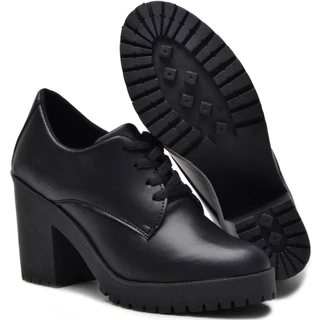 Sapato Oxford Feminino Tratorado fosco Salto Alto Novidade do 33 ao 43