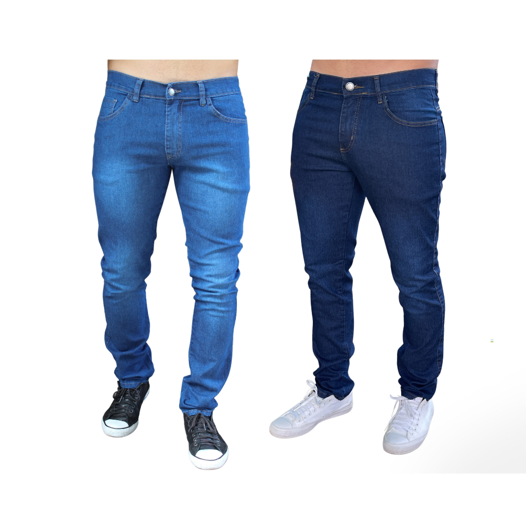 Kit 2 calças jeans masculina tradicional lycra trabalho premium