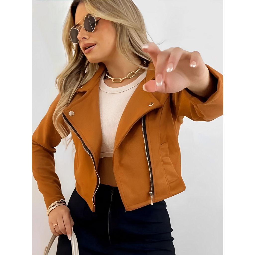 Jaqueta Feminina Suede Estilosa Super Tendência.