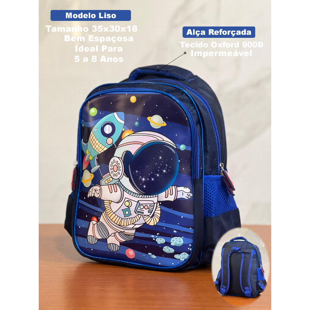 Mochila Escolar Estampado Liso Infantil Bolsa Menino Médio Para 5 a 8 ...