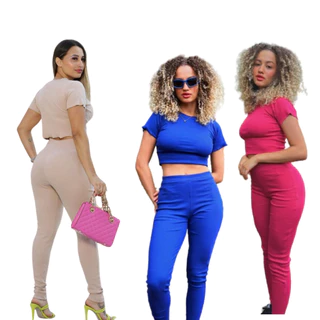 Conjunto Gringa Feminino Zara Em Ribana canelada Calça e Cropped esportivo dia dia Verão 2024
