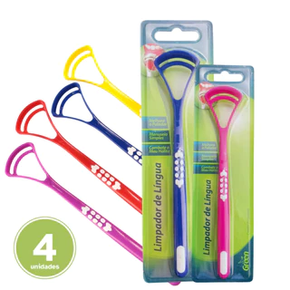 Kit 4 Raspadores Limpadores de Língua Green - Combate o Mau Hálito - Kit Família