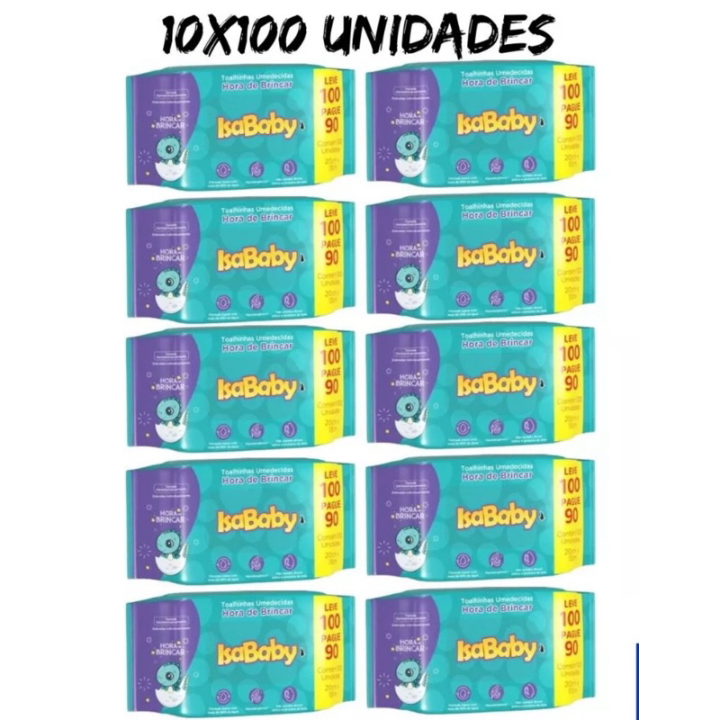 Kit 1.000 lenços umedecidos isababy (10 pacotes com 100)
