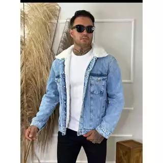 Jaqueta Jeans Masculina Com Forro Por Dentro. Manga Longa De Bolsos Com Botão Para o Inverno Exclusiva