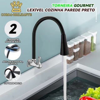 Torneira Gourmet Flexível Cozinha Parede preto