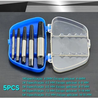 Kit 5 Peças Extrator De Parafusos Profissional Danificados Rosca De 3mm a 18mm